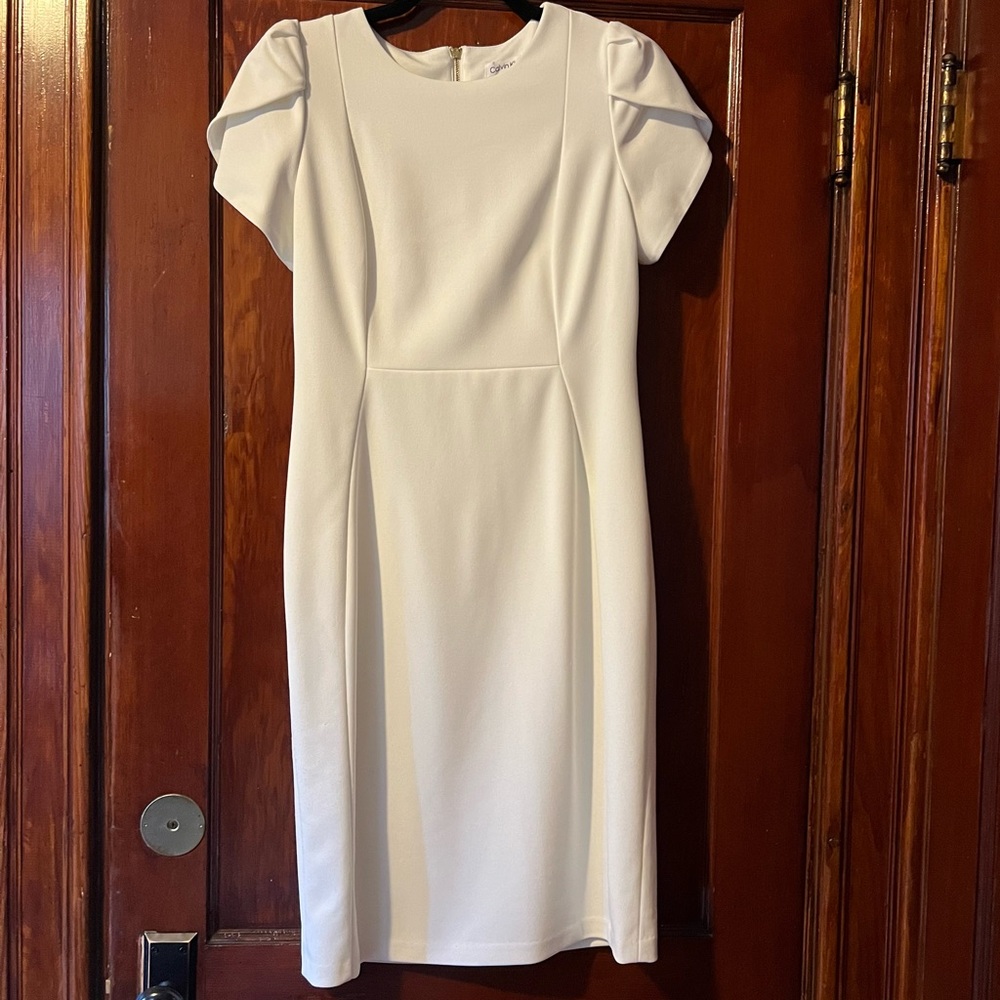 White Calvin Klein Tulip Sleeve Dress - Size 8